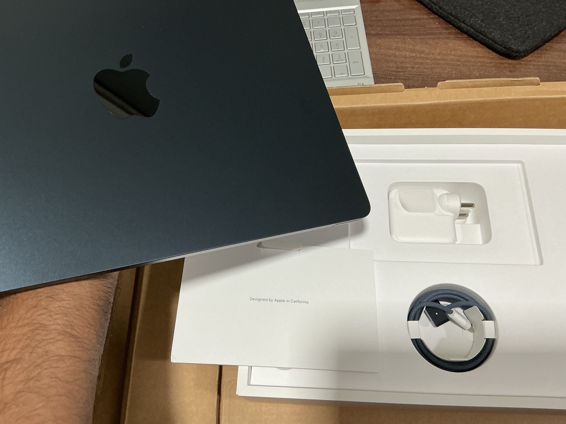 A close-up of the MacBook Air after unboxing